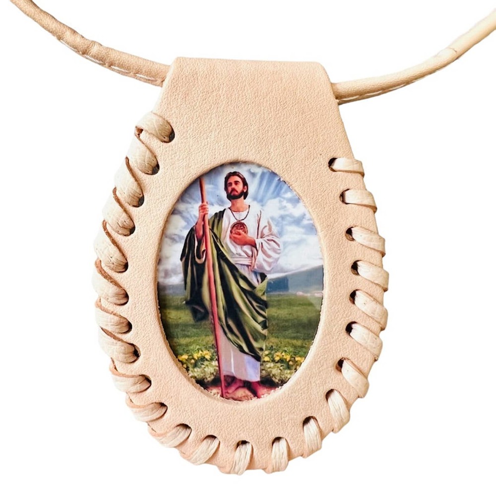 St Jude Scapular Necklace Leather New Rosary Saint Handmade Nude Color